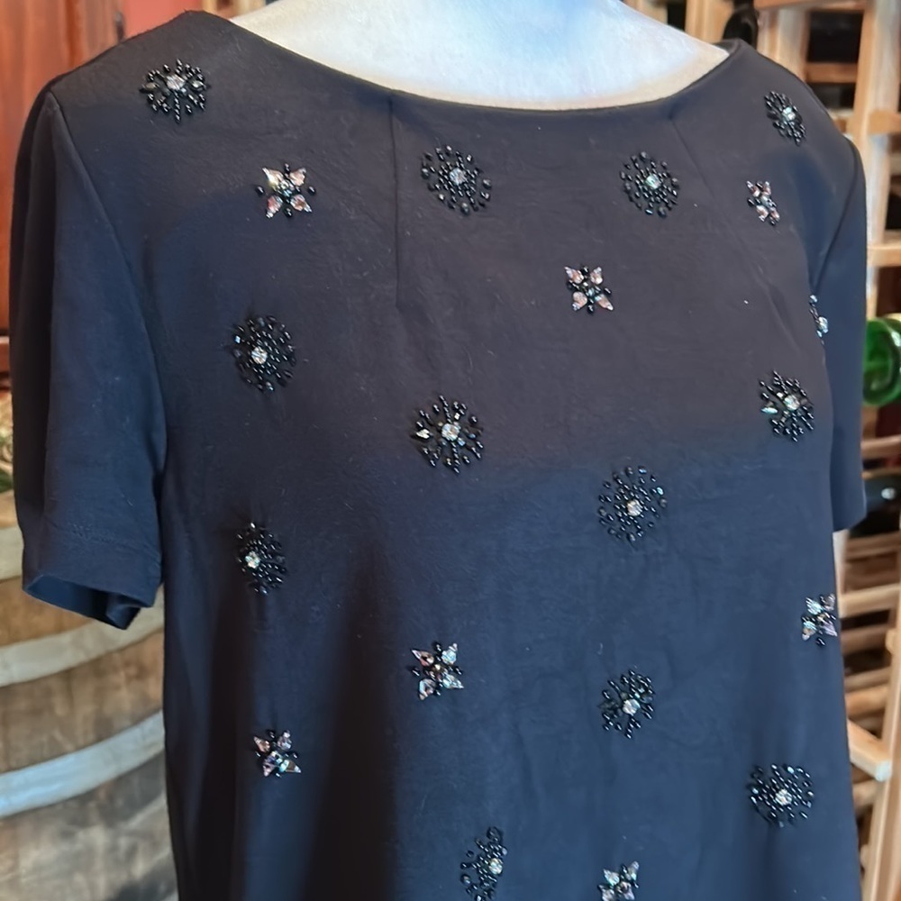 WHITE HOUSE BLACK MARKET WHBM Classy Black w/ Bling Blouse Size M - Picture 2 of 10